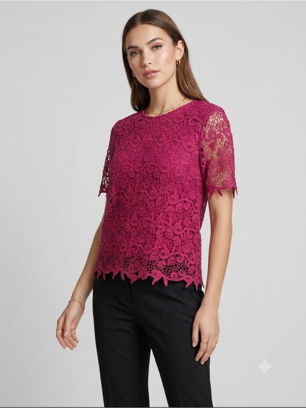 Philosophy Womens' Blouse Lace
Crochet Overlay Shell Short Sleeve Pink
Size M
